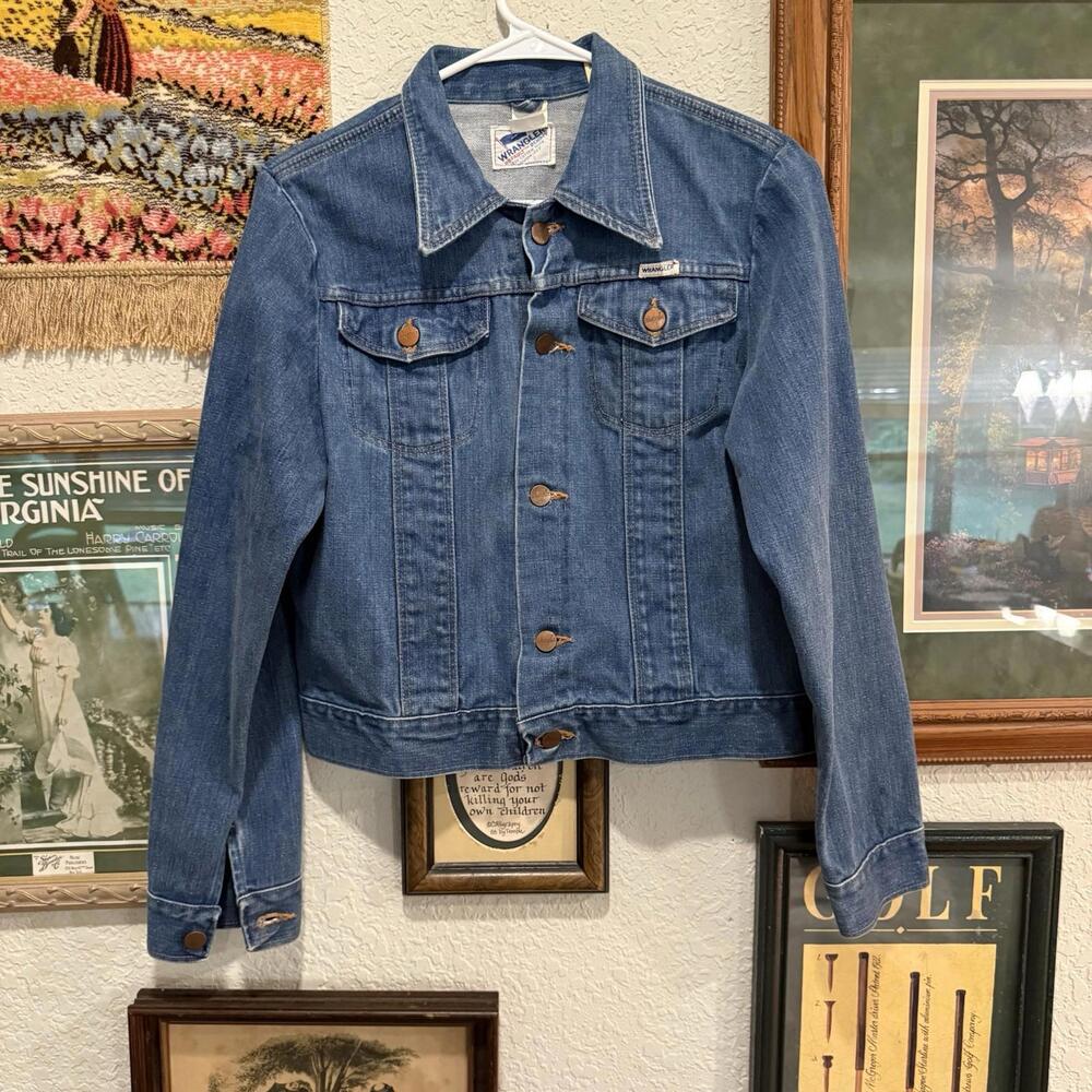 Vintage 60s70s RARE Wrangler No-Fault Denim Jean Jacket Size 20 S/M 19inx22in